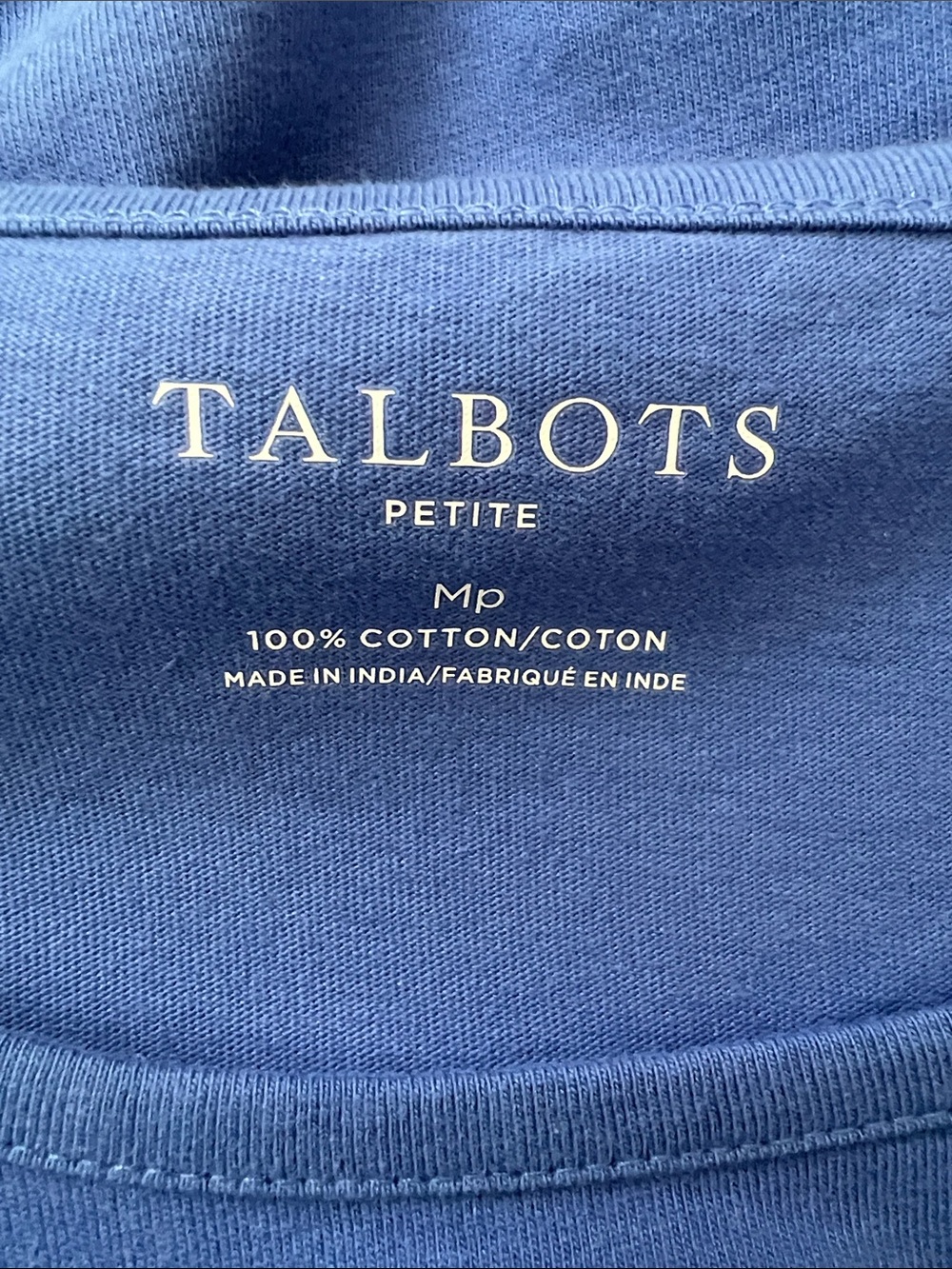 NWT Talbots Petite Medium Blue Embroidered Cotton Top 3/4 Sleeve Side Vent MP - Picture 5 of 7
